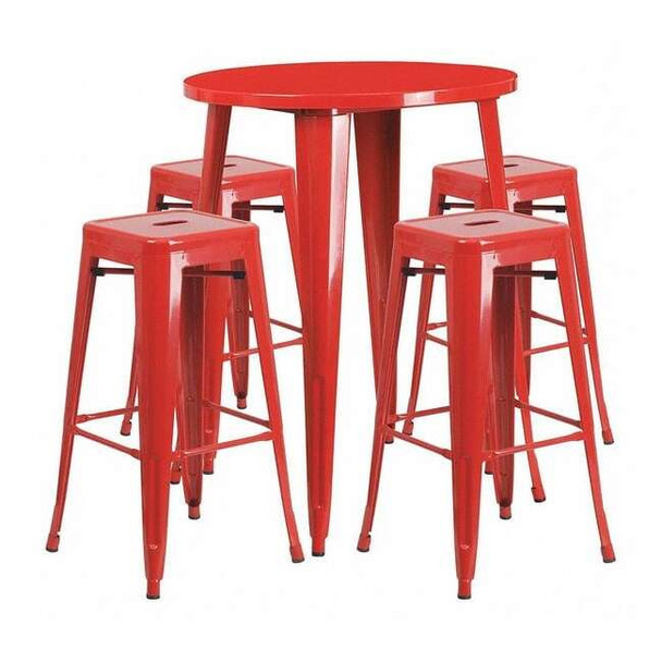 Flash Furniture Round 30" W, 30" L, 41" H, Metal, Red CH-51090BH-4-30SQST-RED-GG