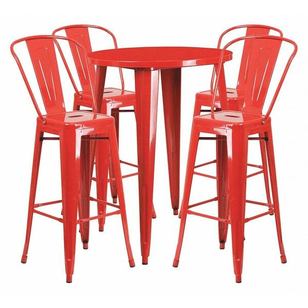 Flash Furniture Round 30" W, 30" L, 41" H, Metal, Red CH-51090BH-4-30CAFE-RED-GG