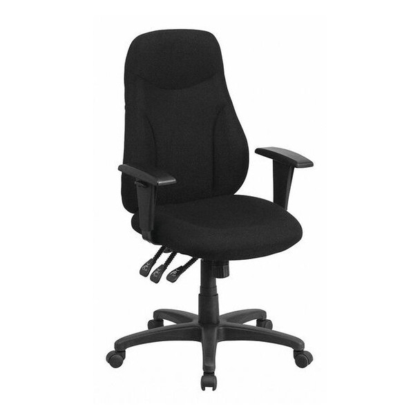 Fabric Task Chair, 16-3/4" to 20-1/2", Adjustable Arms, Black