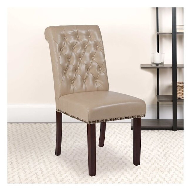 Flash Furniture Beige Leather Parsons Chair,PK2 2-BT-P-BG-LEA-GG