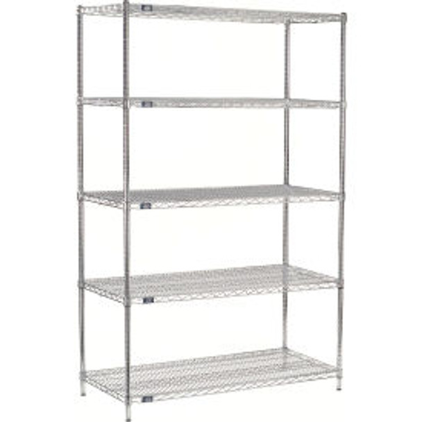 Nexel 5 Shelf Chrome Wire Shelving Unit Starter 42""W x 14""D x 96""H