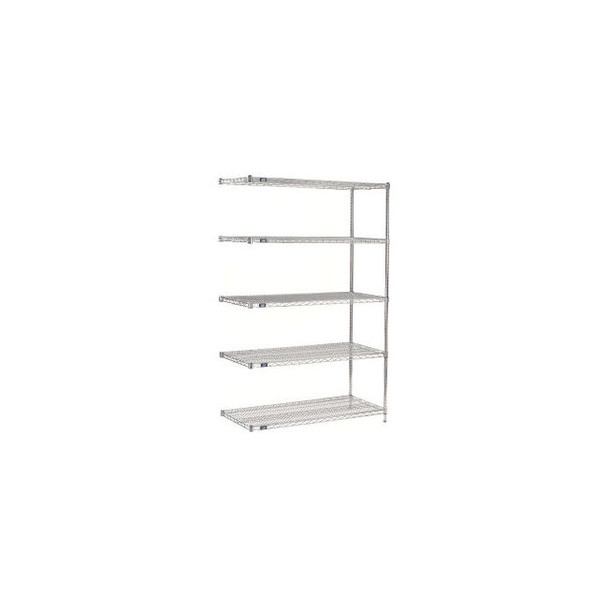 Nexel 5 Shelf Chrome Wire Shelving Unit Add On 36""W x 21""D x 96""H