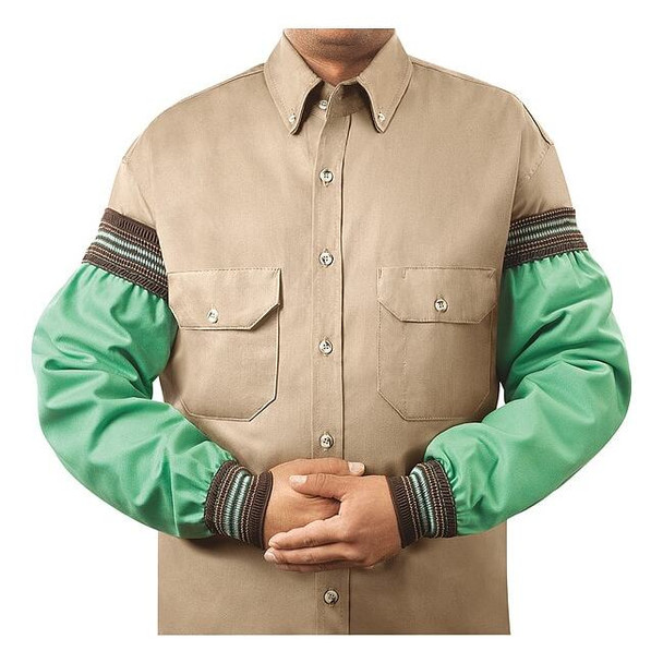Flame-Resistant Sleeve, Cotton, 23 in Length, Green, Elastic Cuff