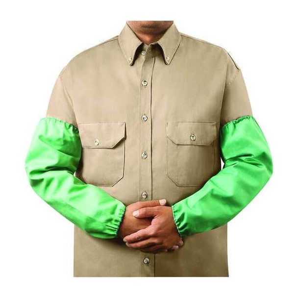 Flame-Resistant Sleeve, Cotton, 18 in Length, Green, Elastic Cuff