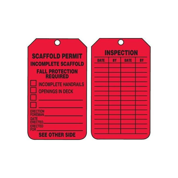Tag, Scaffold, Plastic, 5 3/4 in H x 3 1/4 in W, Rectangle, 25 PK
