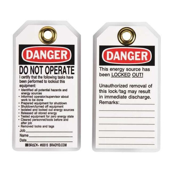 Brady Danger Tag, Polyester, 5 1/2 in H x 3 in W, Rectangle, 25 PK 65515