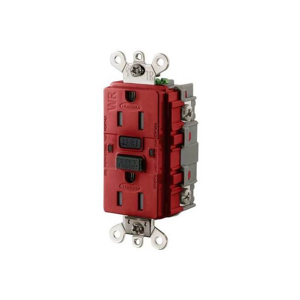 Hubbell Wiring Device-Kellems GFCI Receptacle,15A,125VAC,5-15R,Red GFSG5262R