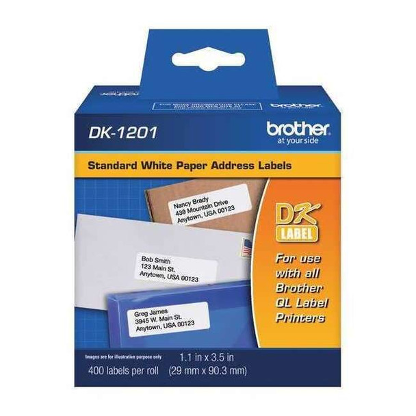 Brother Printer Label, Black/White, Labels/Roll: 400 DK1201