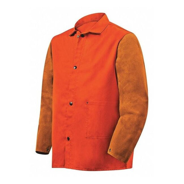 Welding Jacket, M, 9 oz Cotton with Cowhide Sleeves, Snaps Closure
