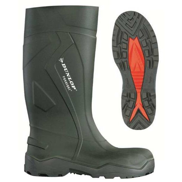 Men's Dunlop Rubber Boot, Steel Toe, 13"-16" Height, Dark Green/Black, 15