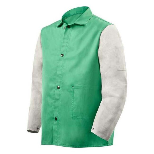 Welding Jacket, S, 9 oz Cotton with Cowhide Sleeves, Snaps Closure