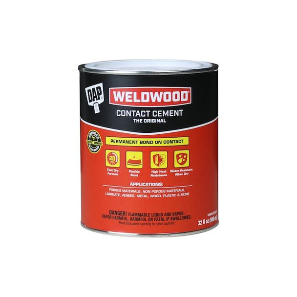 Dap Contact Cement, Weldwood, 1 qt, Can, Tan 00272