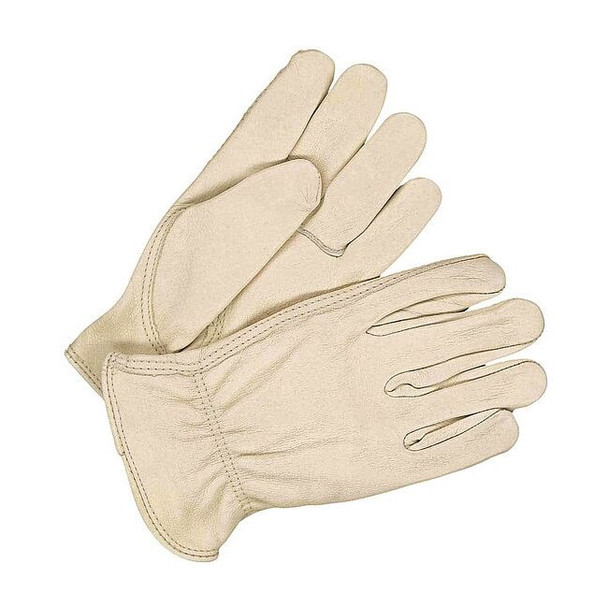 Leather Drivers Gloves, Shirred Slip-On Cuff, Keystone Thumb, Tan, S, 1 PR