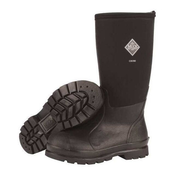 Men's Muck Chore Rubber Boot, Plain Toe, 16" Height, Black, 10