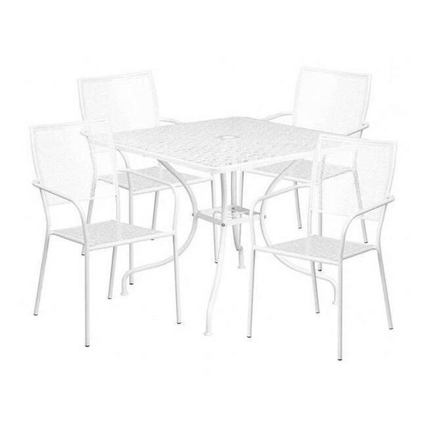 Flash Furniture 35.5" Square White Steel Table w/ 4 Chairs CO-35SQ-02CHR4-WH-GG