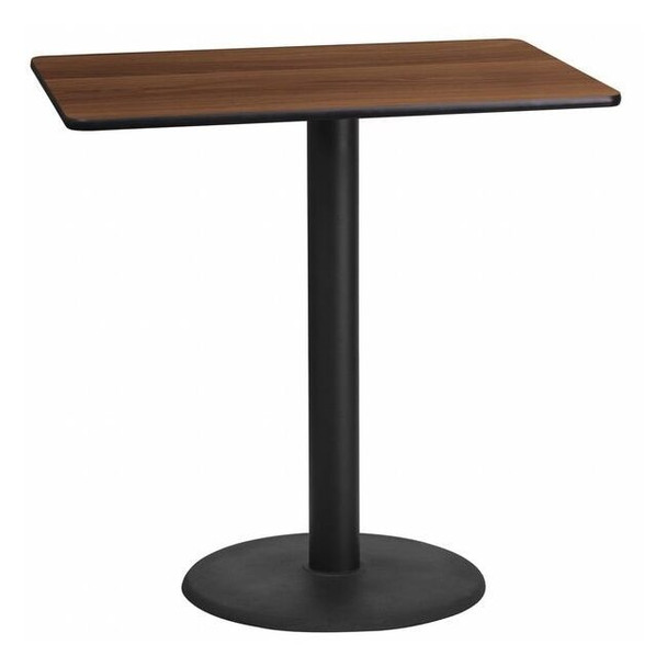Rectangle Walnut Table,Rctngl w/Round Base,24"x42", Laminate Top, Wood Grain