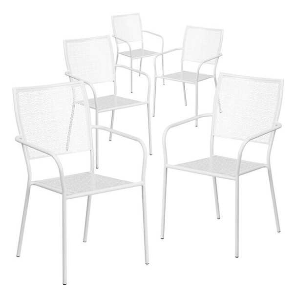 Flash Furniture White Steel Patio Arm Chair with Square Back, PK5 5-CO-2-WH-GG