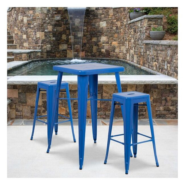 30" High Backless Blue Square Metal Barstool, PK4