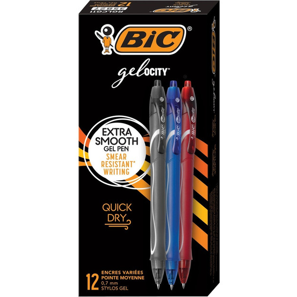 BIC Gel-ocity Gel Pen - Retractable - Assorted Ink - Gel-based - 12 / Dozen