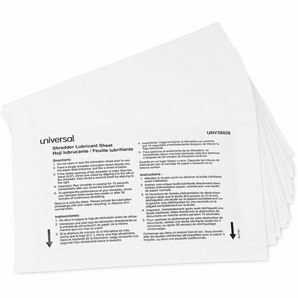 Universal Shredder Lubricant Sheet - Easy to Use, No-mess