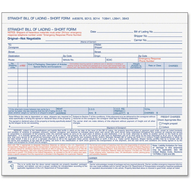 TOPS  Bill of Lading Form L3841