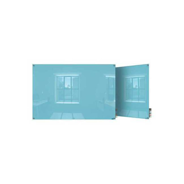 Dry Erase Board, Glass, 36 in, 48 in, No Frame Frame, Blue, Gloss