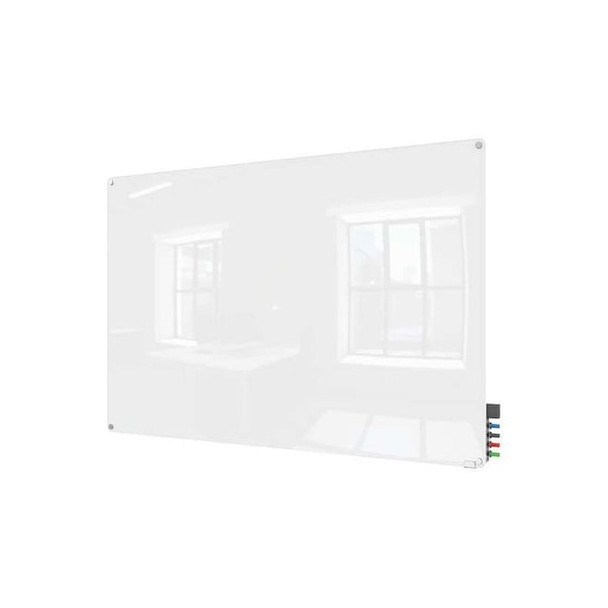 Dry Erase Board, Glass, 36 in, 48 in, No Frame Frame, White, Gloss