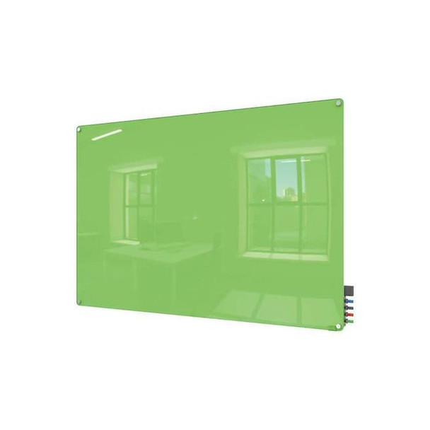 Dry Erase Board, Glass, 24 in, 36 in, No Frame Frame, Green, Gloss