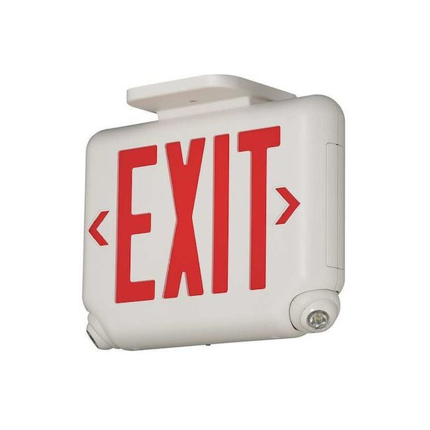 Exit Sign with Emergency Lights, White, 1 or 2 Face(s), LED, Universal Mount
