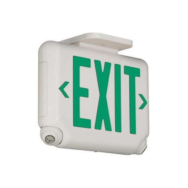 Exit Sign with Emergency Lights, White, 1 or 2 Face(s), LED, Universal Mount
