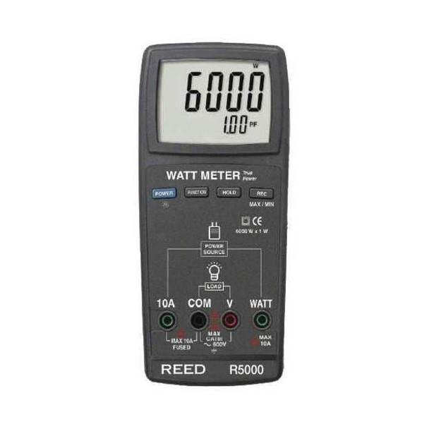 Reed Instruments Autoranging Digital Watt Meter, True RMS R5000