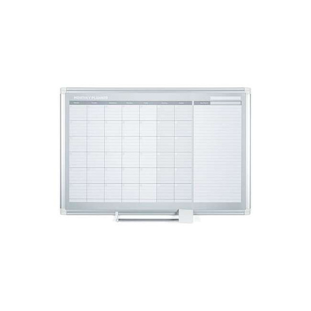 Calendar Planning Board, Steel, 38 in, 50 in, Aluminum Frame, White/Gray, Matte