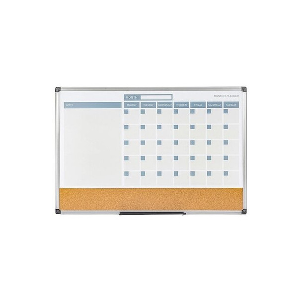 Calendar Planning Board, Steel, 24 in, 36 in, Aluminum Frame, Natural, Gloss