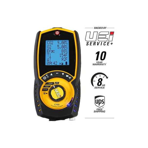Uei Test Instruments Combustion Analyzer,32to113F,21% v/vO2 C160