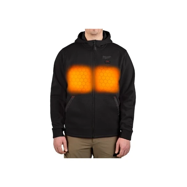 Men's Heated Hoodie, Up to 8 hours Time, Zipper Closure, Black, Size 2XL