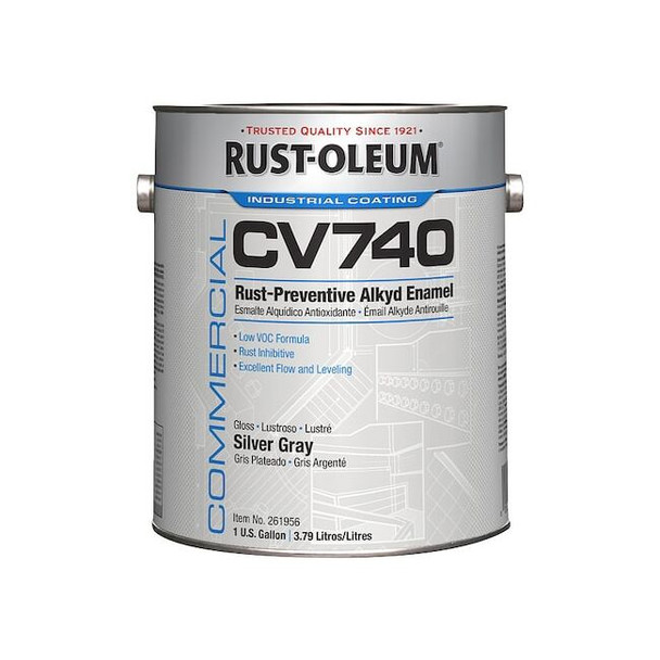 Rust-Oleum Interior/Exterior Paint, Glossy, Oil Base, Silver Gray, 1 gal 261956