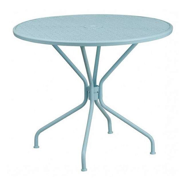 Flash Furniture 35.25" RD Sky Blue Steel Patio Table-Umbrella Hole CO-7-SKY-GG