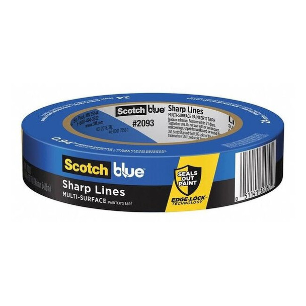 3m Painter's Tape, 24 mm W x 55 m L, 5.4 mil Thick, Blue, Acrylic Adhesive 2093