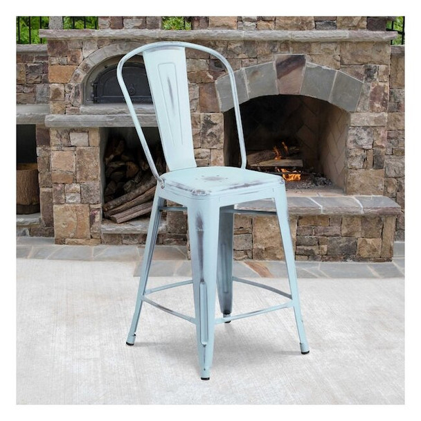 Flash Furniture Distressed Gn-Blue Metal Stool,PK4 4-ET-3534-24-DB-GG
