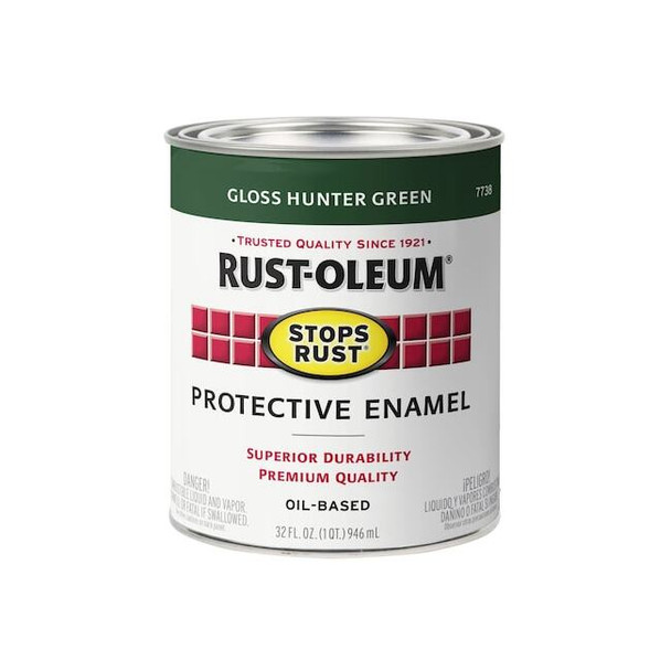 Rust-Oleum Interior/Exterior Paint, Gloss, Oil Base, Hunter Green, 1 qt 7738502