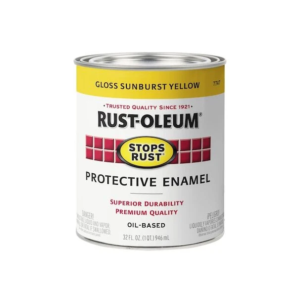 Interior/Exterior Paint, Gloss, Oil Base, Sunburst Yellow, 1 qt