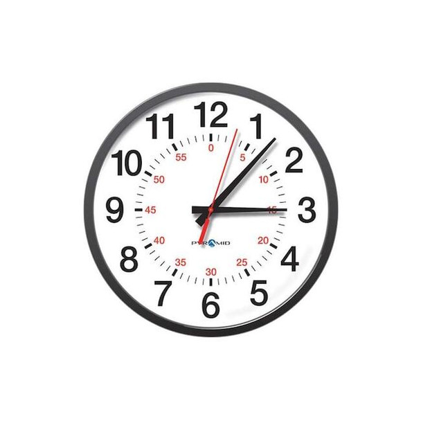 Pyramid 13-1/4" Analog Wireless Synchronized Wall Clock, Black 9A13BG