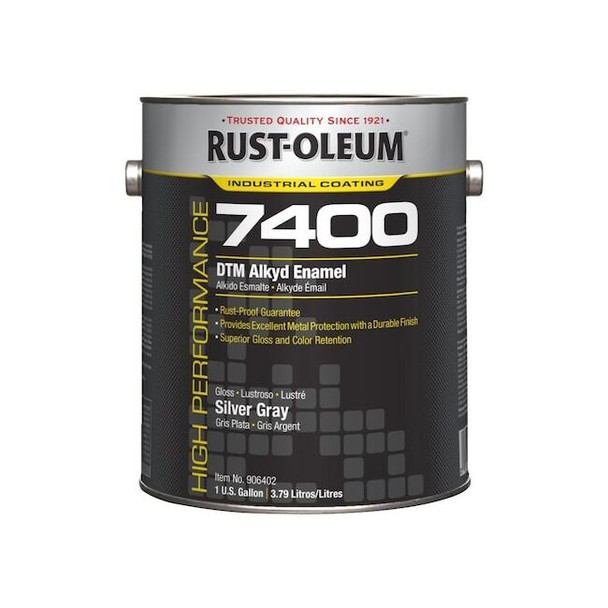 Interior/Exterior Paint, High Gloss, Oil Base, Silver Gray, 1 gal