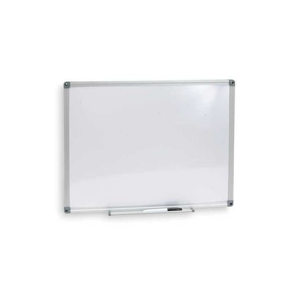 Dry Erase Board, Melamine, 36 in, 48 in, Aluminum Frame, White, Gloss