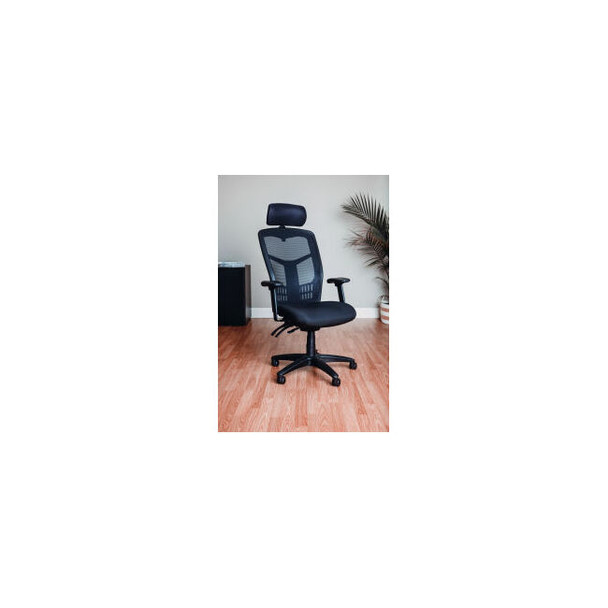 Interion Mesh Office Chair with Headrest High Back & Adjustable Arms Fabric Blac
