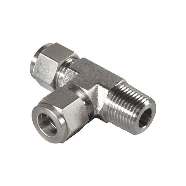 Brennan Industries Tee, SS, Comp 1/2", Comp 1/2", MNPT 1/2" N2605-08-08-08-SS