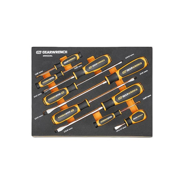 9 Piece Slotted Dual Material Screwdriver Set in Foam Storage Tray