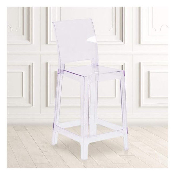 Ghost Counter Stool with Square Back in Transparent Crystal,PK4