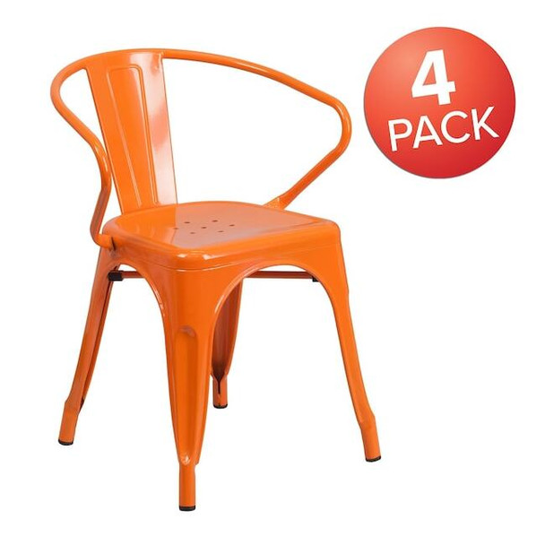 Flash Furniture Orange Metal Indoor-Outdoor Chair with Arms,PK4 4-CH-31270-OR-GG