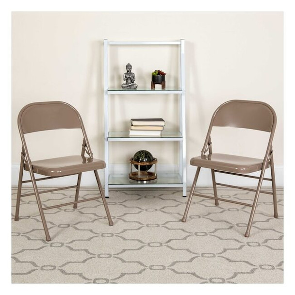 Flash Furniture Beige Metal Folding Chair,PK2 2-HF3-MC-309AS-BGE-GG